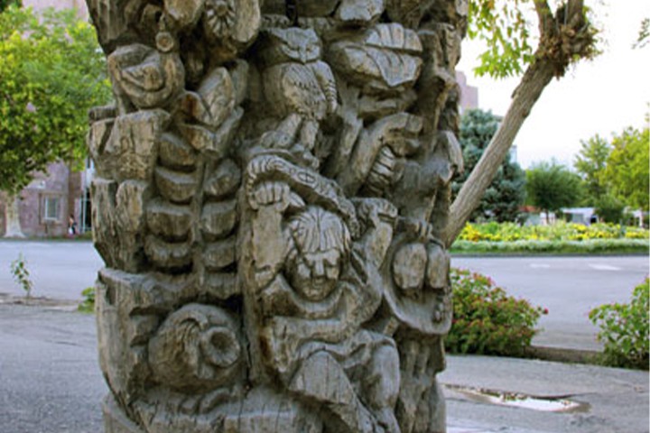 Decorative sculptures on parched trees